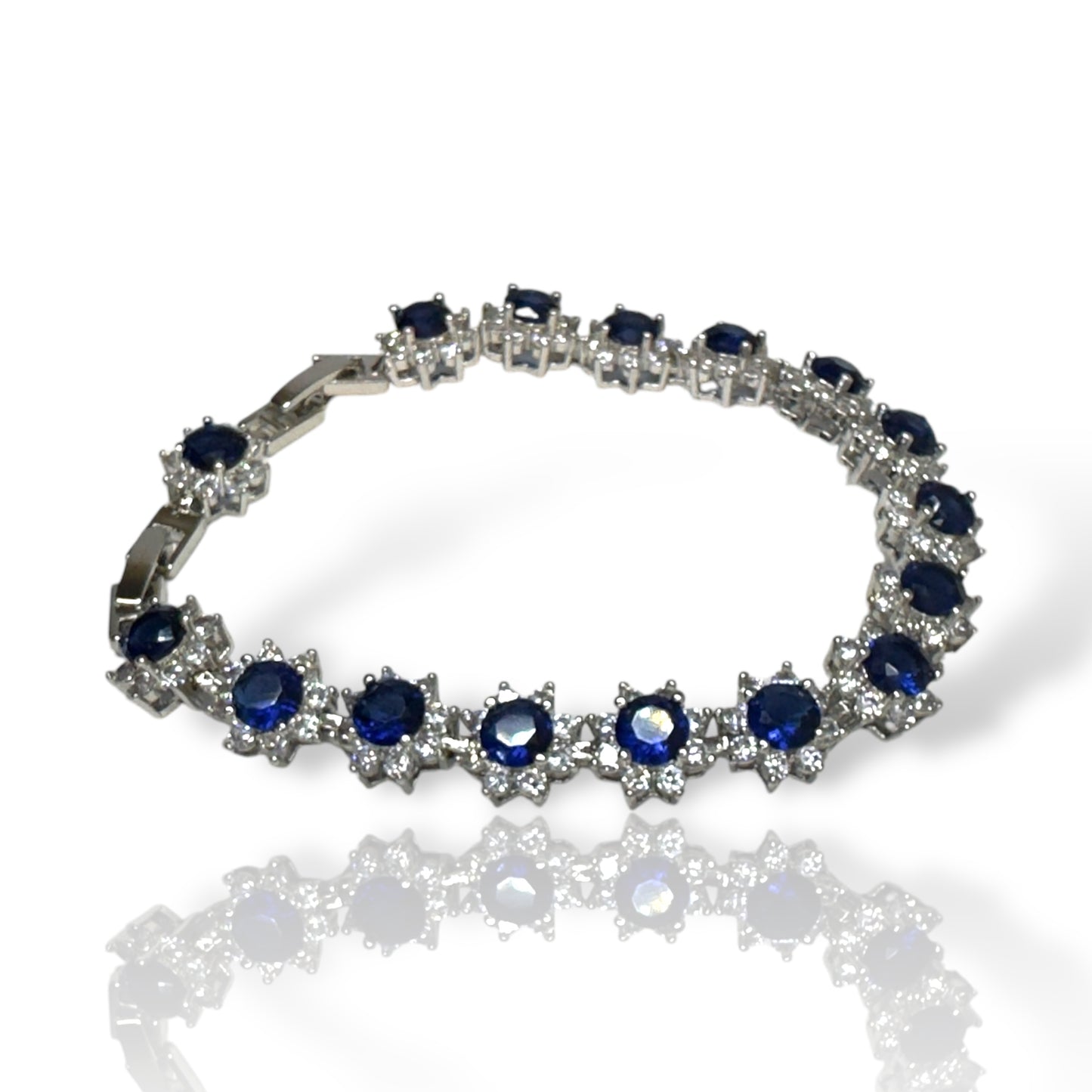 Royal Blue Sapphire Tennis Bracelet with Silver Accents