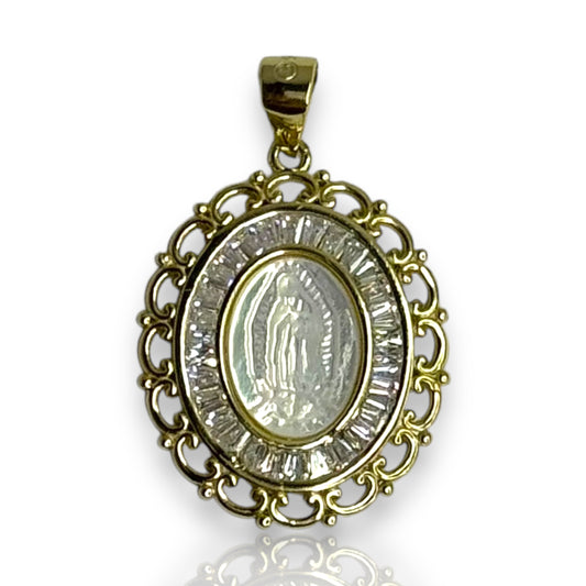 Gold Over Silver Oval Pendant with Rhodium