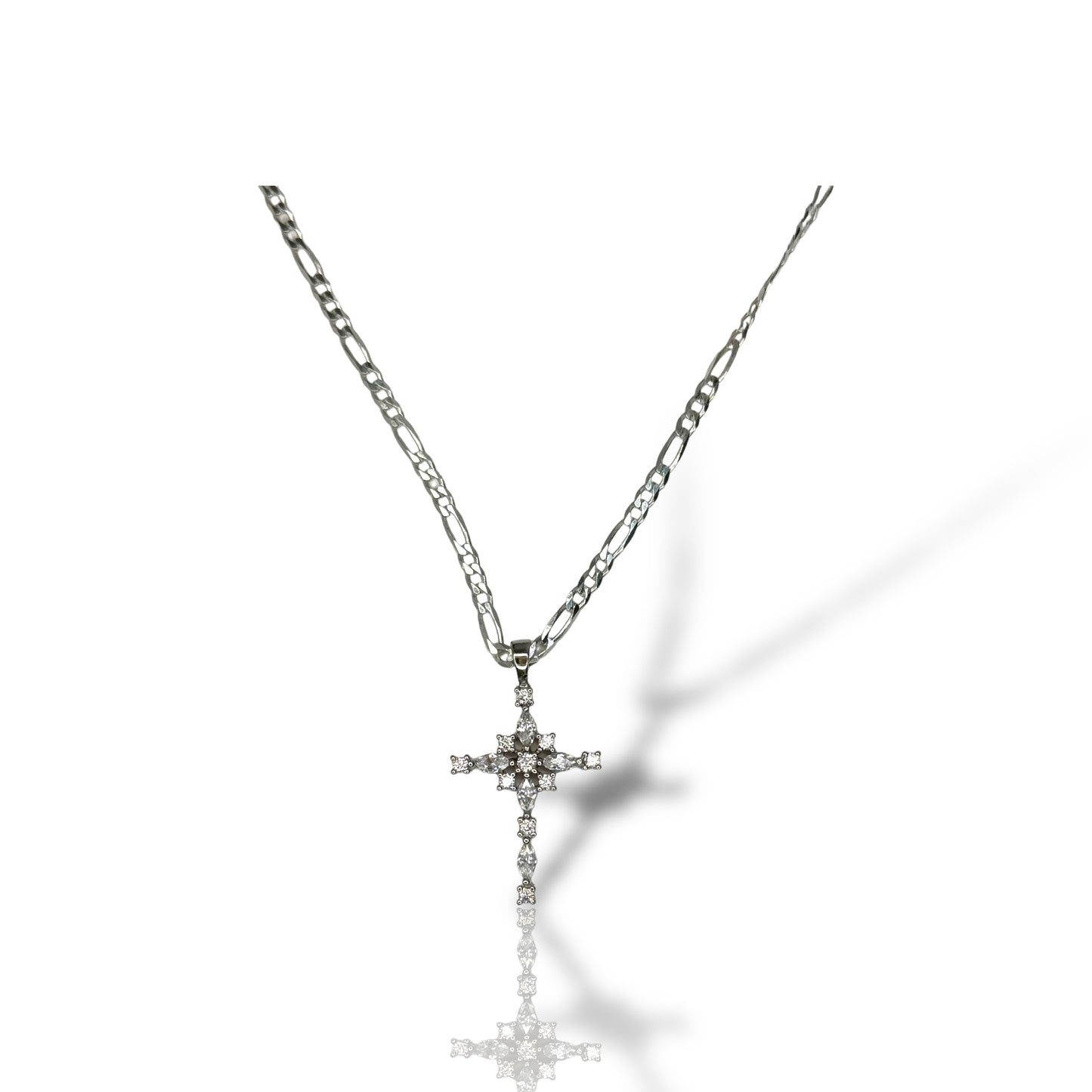 Italian Sterling Silver Cross Pendant with CZ Stones